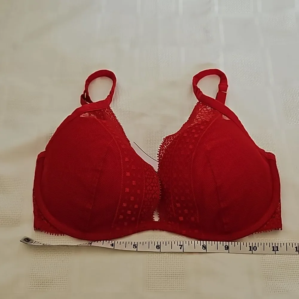 Victoria's Secret Women's Lace Underwire Lightly Padded Plunge Bra Red 32DD - Picture 7 of 16